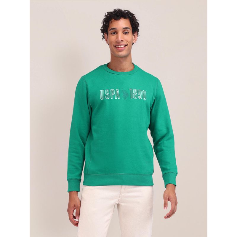 U.S. POLO ASSN. Solid Green Full Sleeves Crew Neck Sweatshirt (XL)