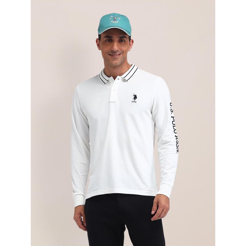 U.S. POLO ASSN. Solid Off White Full Sleeves Polo T-Shirt (3XL)