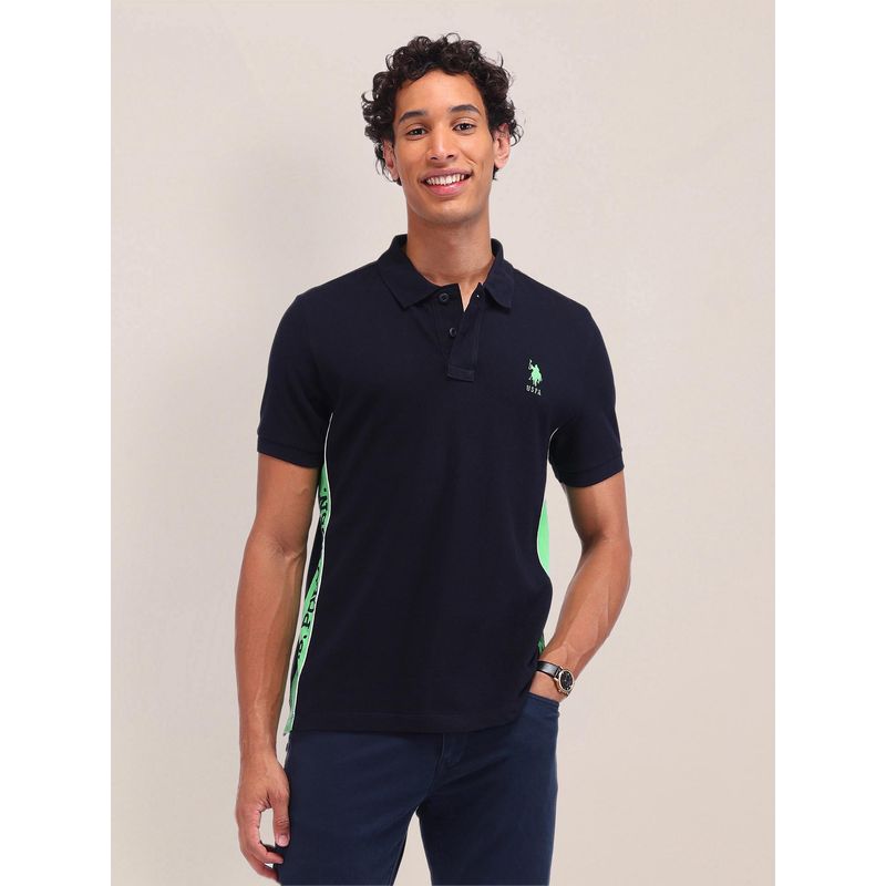U.S. POLO ASSN. Solid Navy Blue Half Sleeves Polo T-Shirt (3XL)