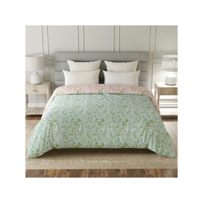 Layers Lumina Floret Cotton 140 TC Green Floral Reversible Comforter (Double)