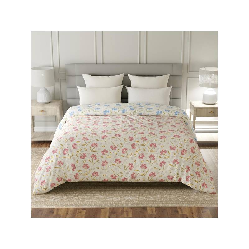 Layers Lumina Floret Cotton 140 TC Pink Floral Reversible Comforter (Double)
