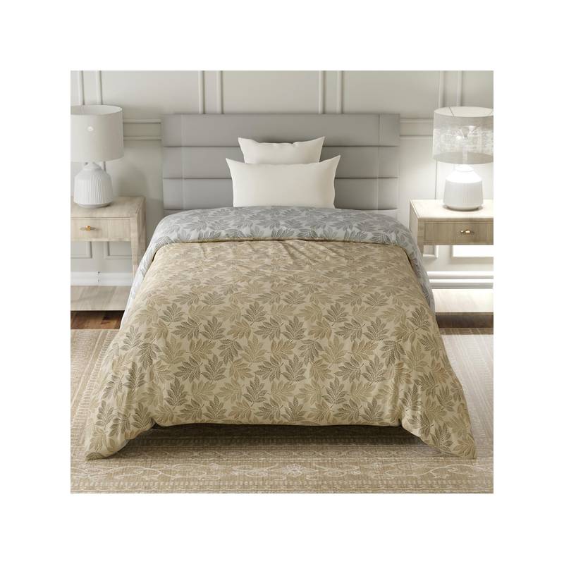 Layers Lumina Floret Cotton 140 TC Brown & Grey Floral Reversible Comforter (Single)