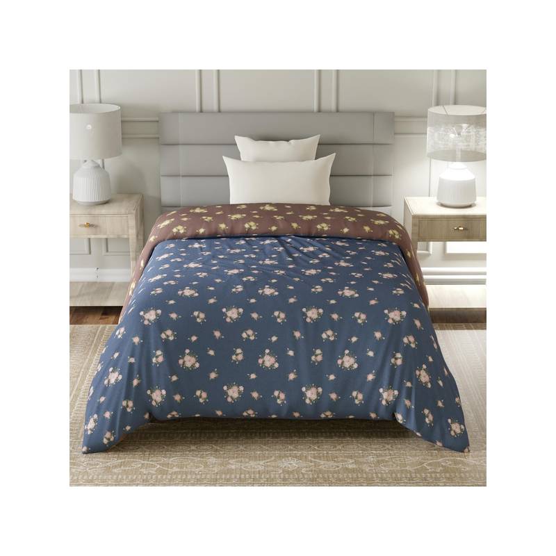 Layers Lumina Floret Cotton 140 TC Blue Floral Reversible Comforter (Single)