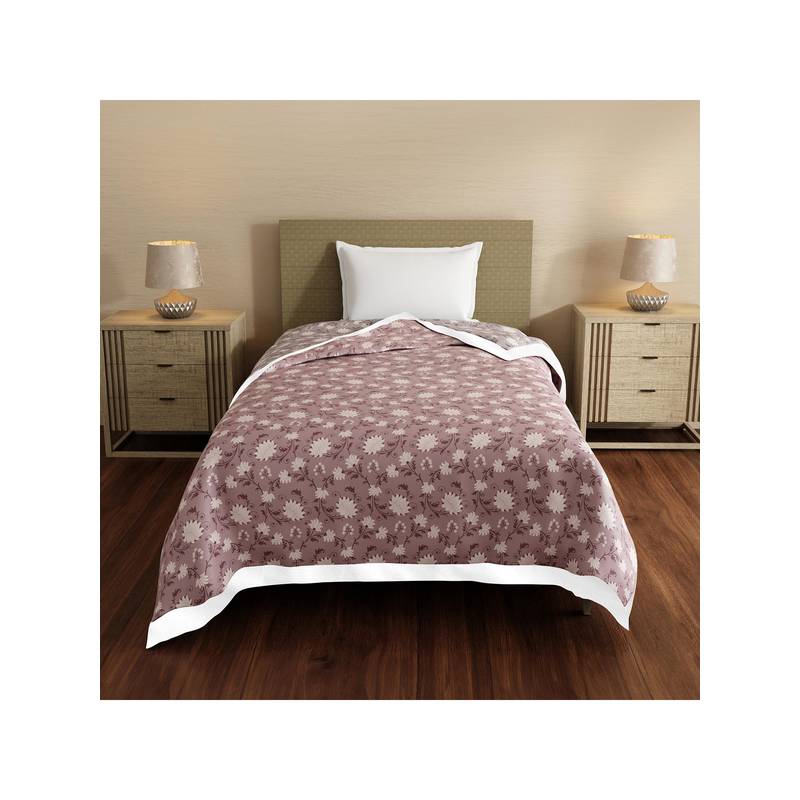 Layers Forever Cotton Brown & Grey Floral Reversible Dohar (Single)