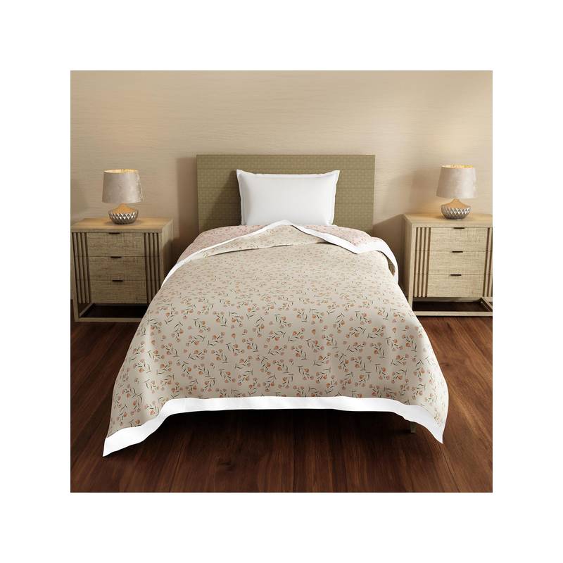 Layers Forever Cotton Beige Floral Reversible Dohar (Single)
