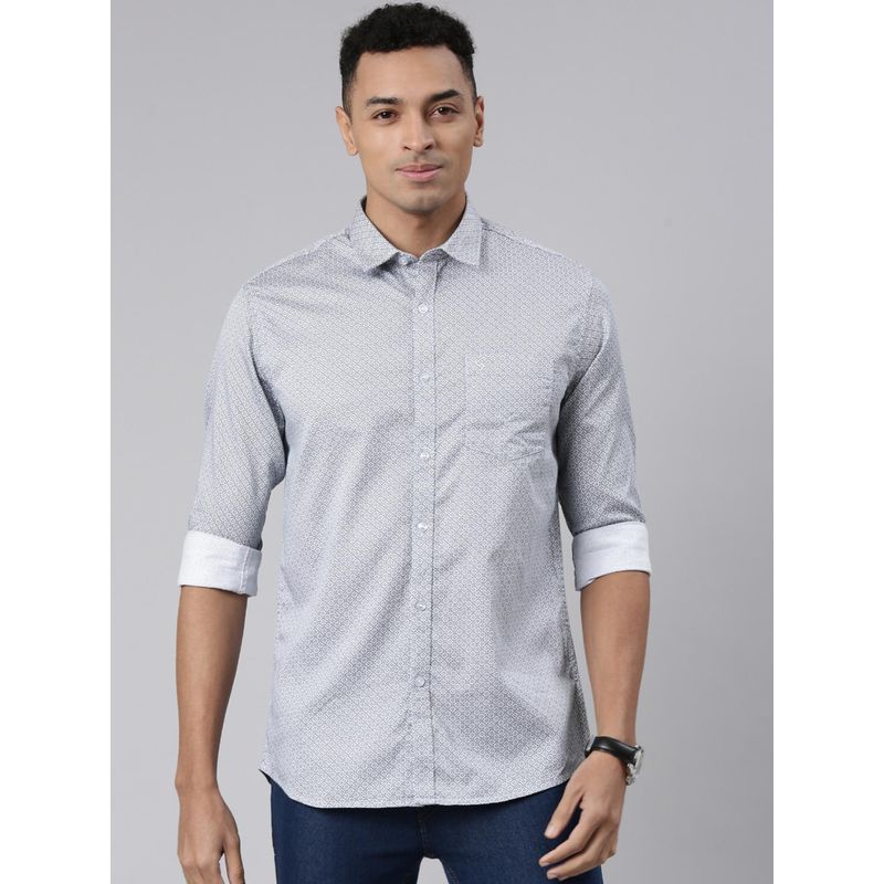Classic Polo Men Grey Slim Fit Printed Casual Shirt (2XL)