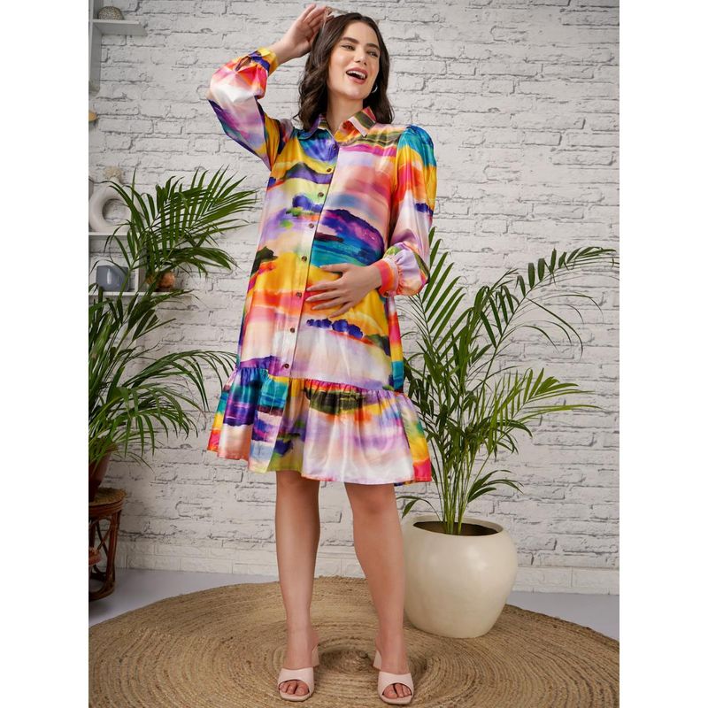 Angloindu Multi Printed Maternity Shirt Dress (S)