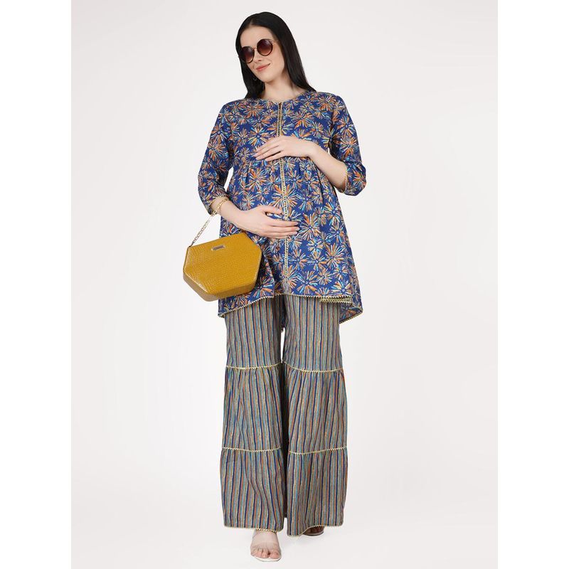 Angloindu Blue Printed Feeding Kurta & Sharara (Set of 2) (S)