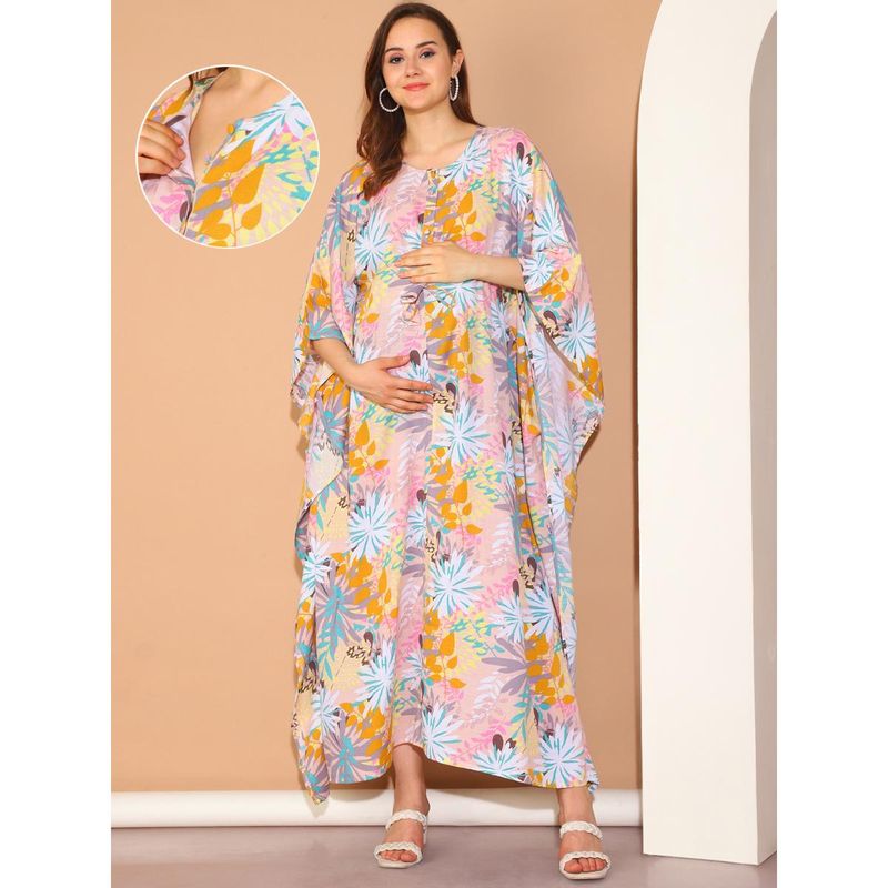 Pink Floral Rayon Maternity Kaftan