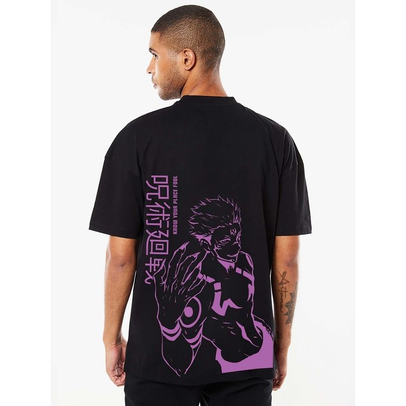 Bewakoof Men's Black Know Your Place Fool Graphic Printed Oversized T-shirt (L)