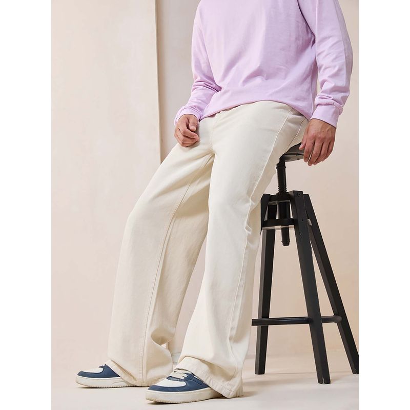 Bewakoof Men's Beige Super Baggy Fit Mid-Rise Jeans (34)