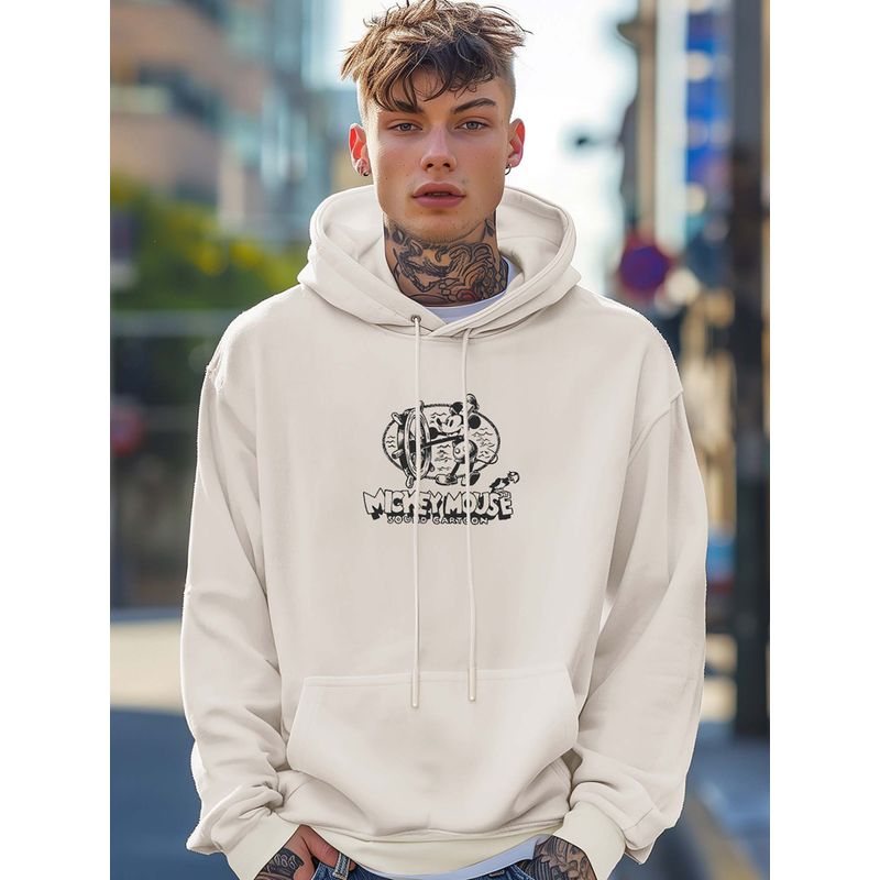 Bewakoof Official Disney Men's Gardenia Steamboat Willie Graphic Printed Oversized Hoodies (S)