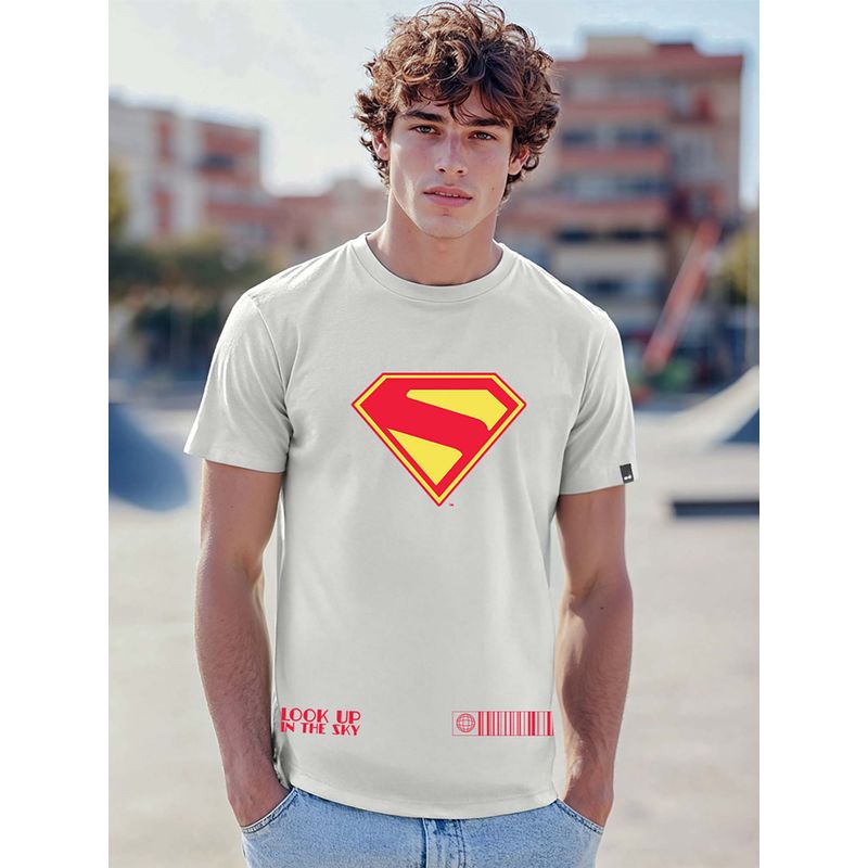 Bewakoof Official DC Men's Vapour Blue Superman Logo Graphic Printed T-shirt (S)