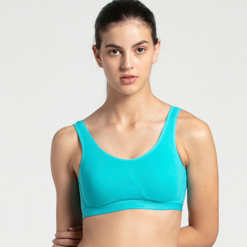 Jockey 1376 Wirefree NonPadded Cotton Elastane Full Coverage Active Bra-Teal Assorted (S)
