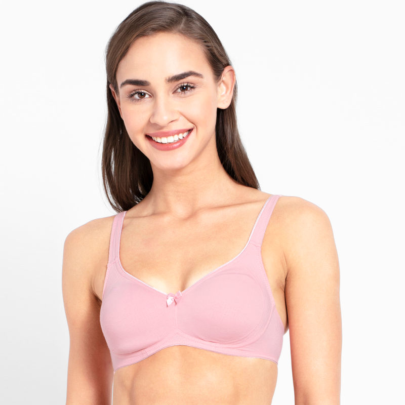 Women's Wirefree Padded Super Combed Cotton Elastane Stretch Full Coverage  Sleep Bra with Removable Pads and Ultrasoft Underband - Candy Pink