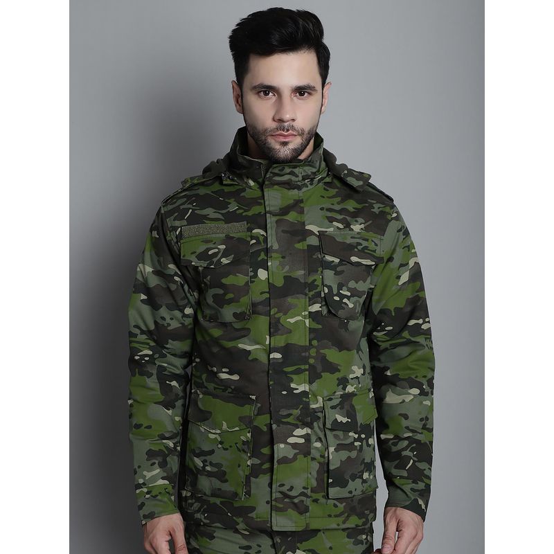 Buy MountMiller Men Camouflage Print Multicam M65 Ripstop Field Tactical Hooded Jacket Online