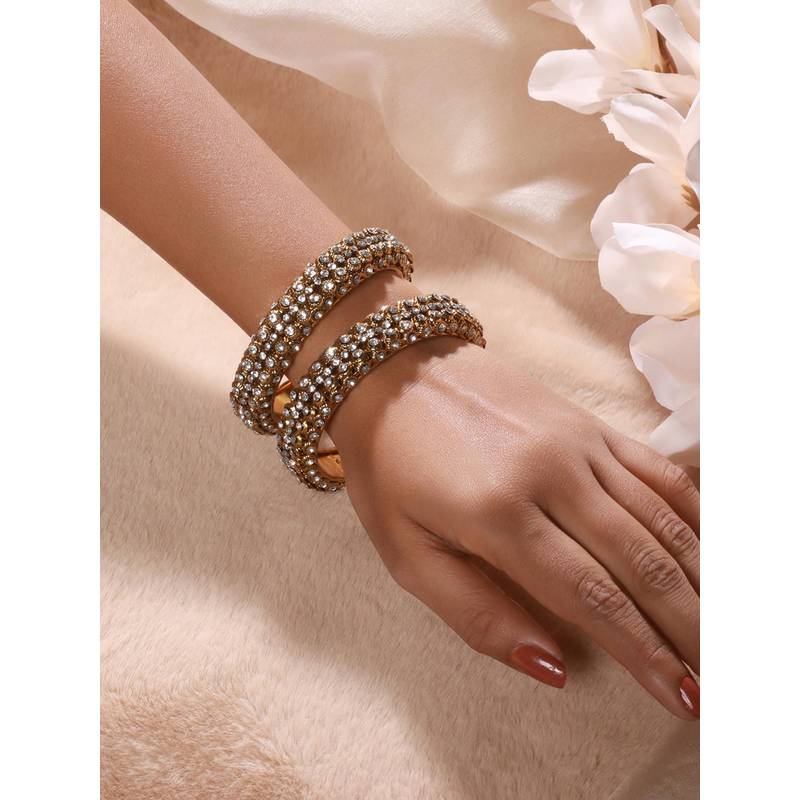 Gahan Pack of 22 Gold-Toned CZ Stone Embellished Bangles (2.8)