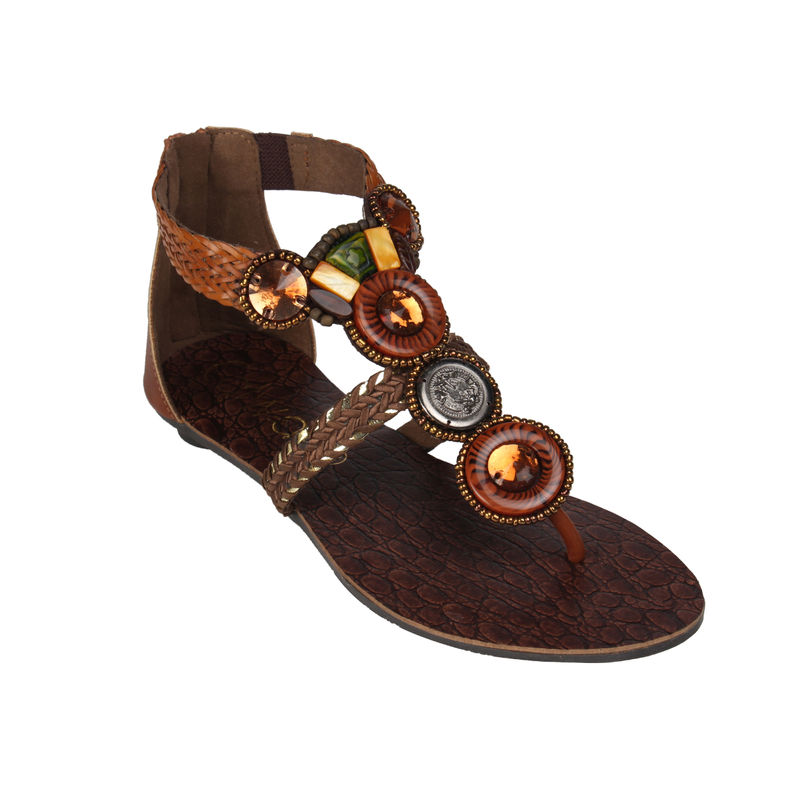 Buy CATWALK Brown Fabric Zipper Womens Casual Sandals | Shoppers Stop