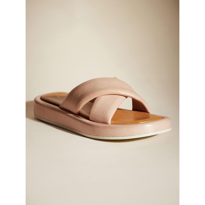 Peach Flores Women Nude Crossed Strap Flats (EURO 36)