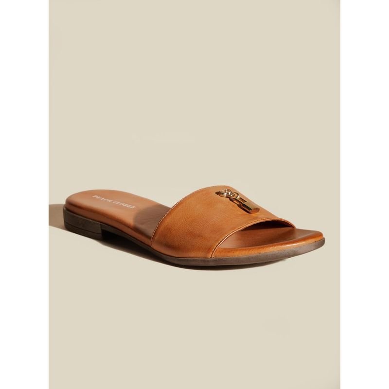 Peach Flores Women Tan Leather Flats (EURO 36)