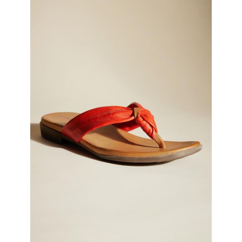 Peach Flores Women Red Leather Wrap Flats (EURO 36)