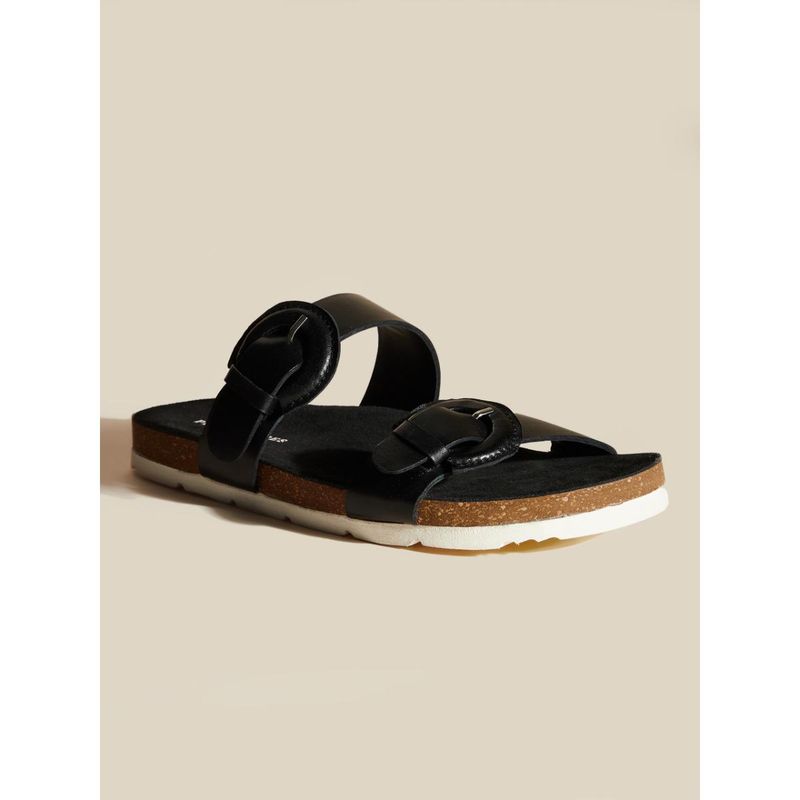 Peach Flores Women Black Strap Sandals (EURO 39)