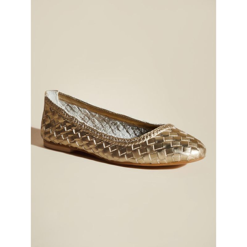 Peach Flores Women Gold Leather Ballerina (EURO 39)