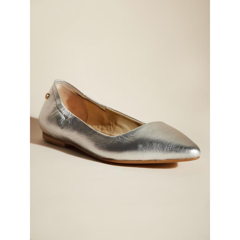 Peach Flores Women Silver Leather Ballerina (EURO 36)