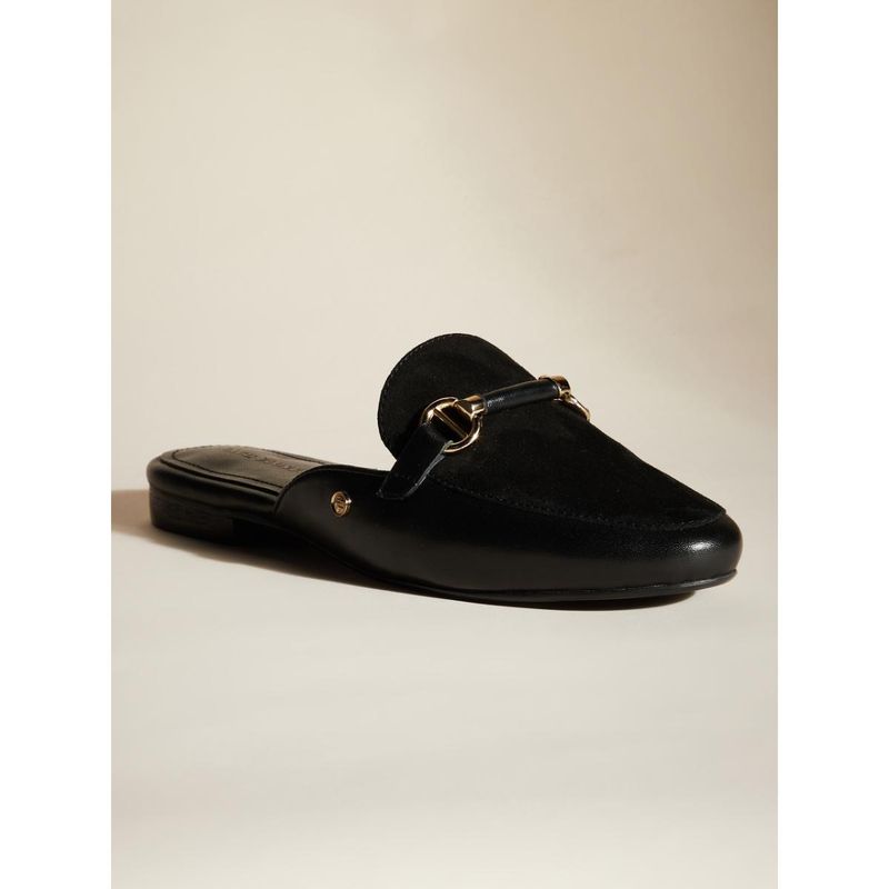 Peach Flores Women Black Suede Mules (EURO 38)