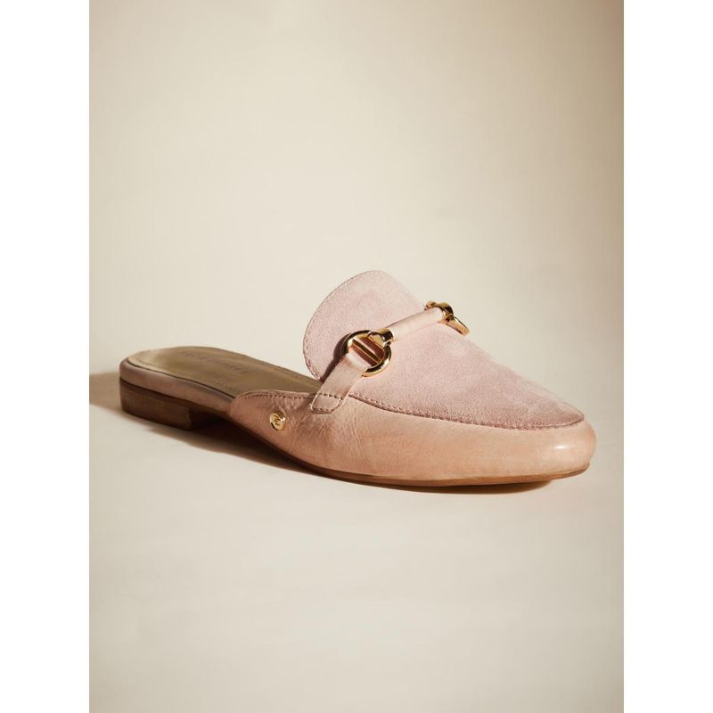 Peach Flores Women Nude Suede Mules (EURO 36)