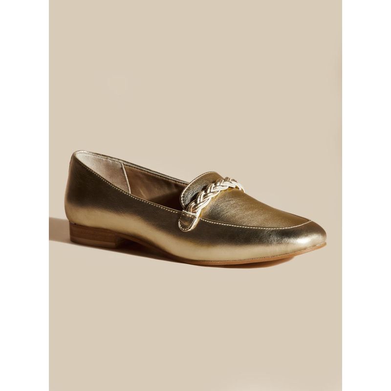Peach Flores Women Gold Leather Loafers (EURO 41)