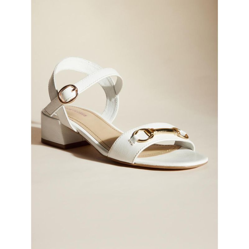 Peach Flores Women White Leather Heels (EURO 36)