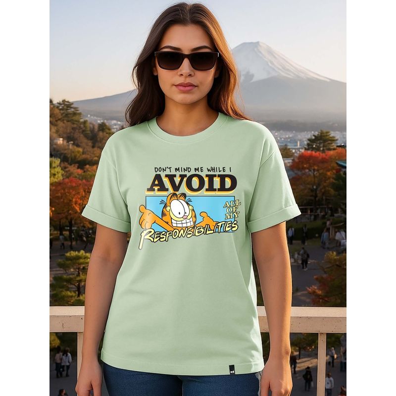 Bewakoof Women's Green Avoiding Responsibilities Graphic Printed Boyfriend T-shirt (2XL)