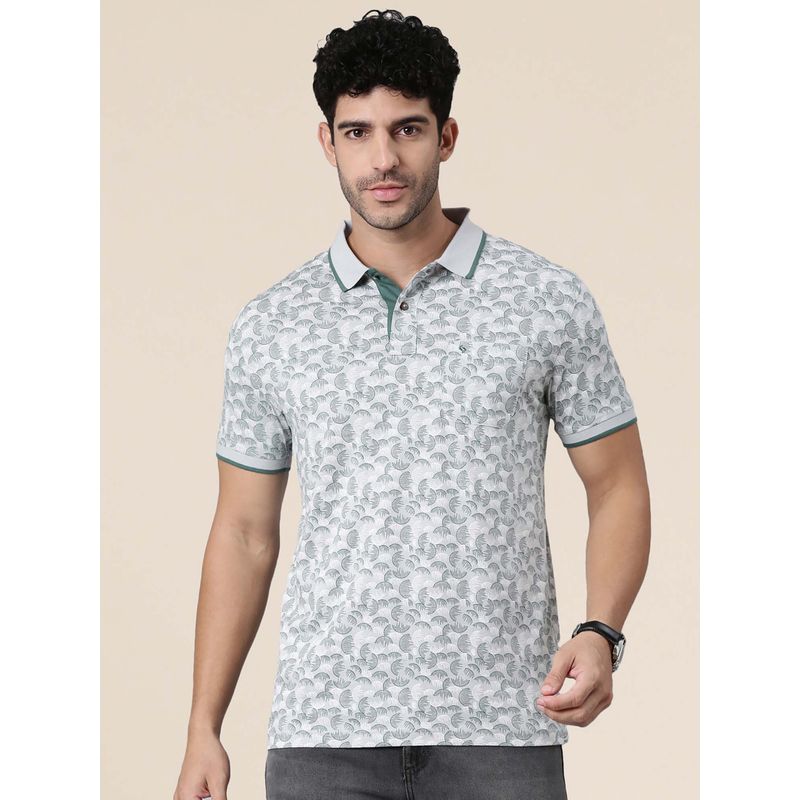 Classic Polo Grey Self Design Collar Neck Polo T-Shirt (XL)