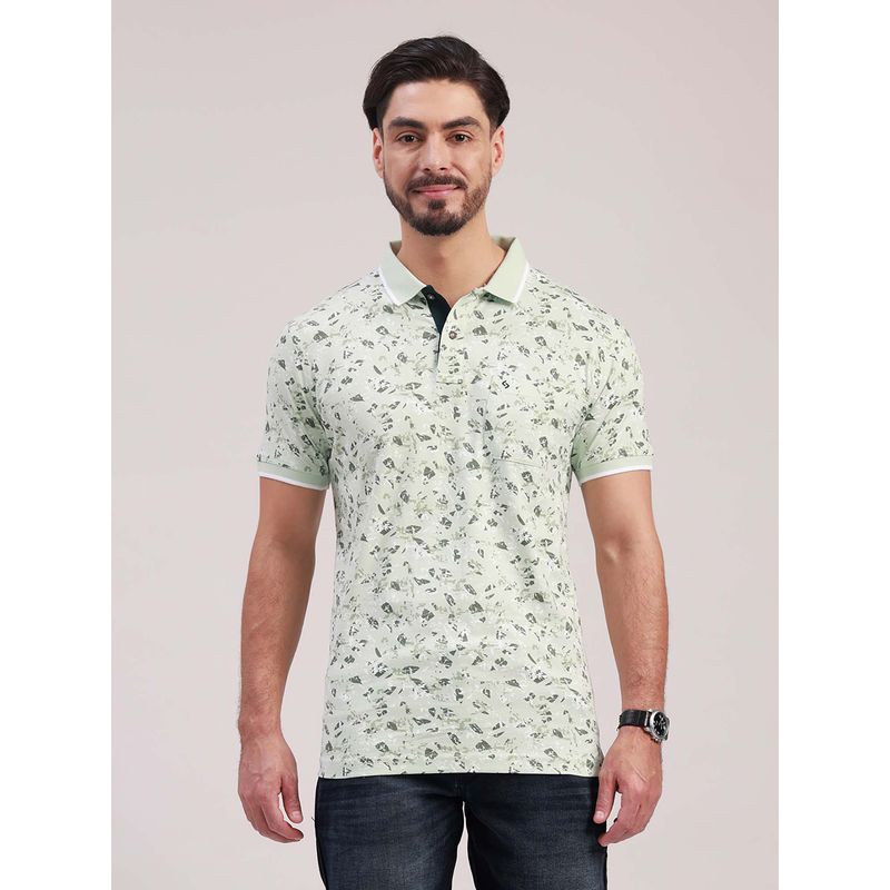 Classic Polo Green Self Design Collar Neck Polo T-Shirt (M)
