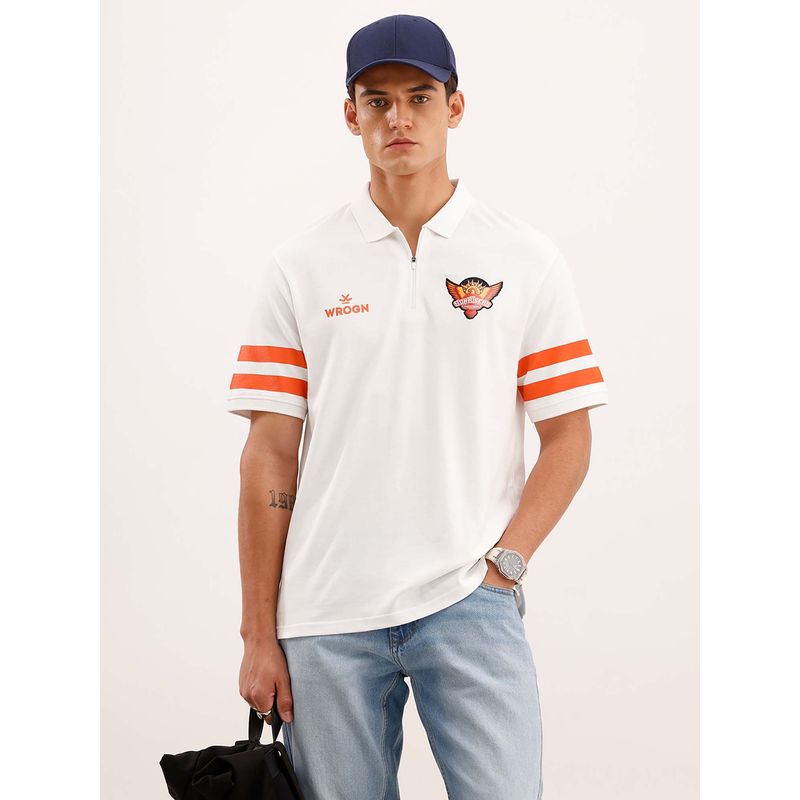 WROGN White Solid/Plain Collar Neck Polo T-Shirt (S)