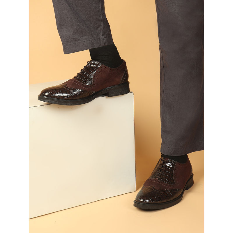 Carlton London Men's Textured Brown Formal Oxfords (EURO 40)
