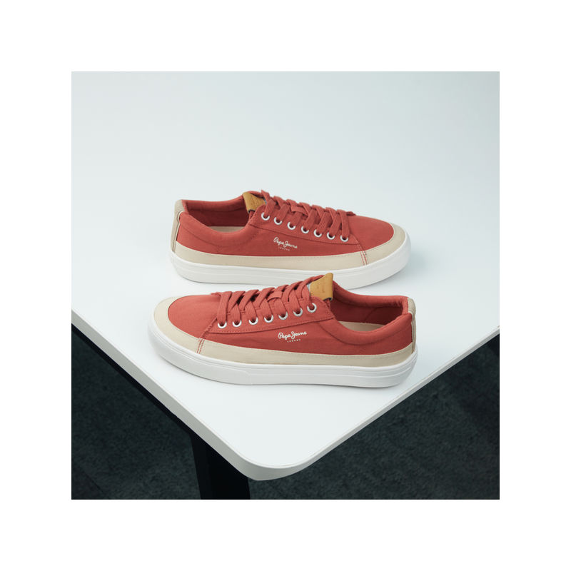 Pepe Jeans Men’s Canvas Platform Sneakers - Red (UK 8)