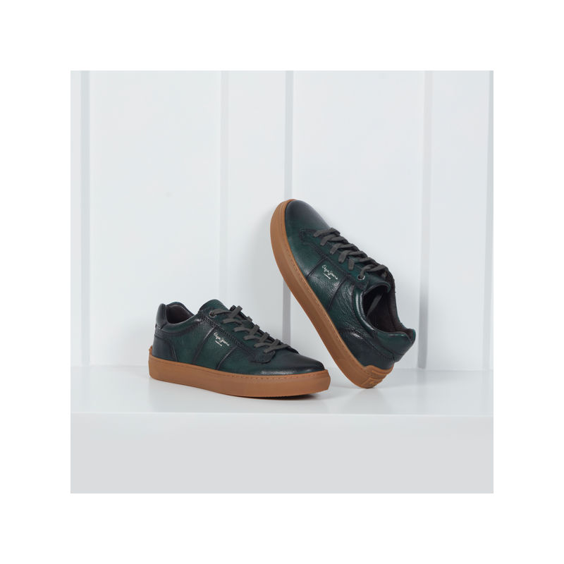 Pepe Jeans Men’s Leather Lace-Up Sneakers-Green (UK 9)