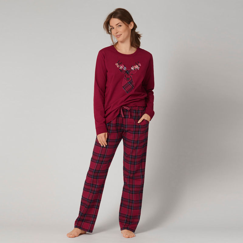 Triumph Organic Cotton Full Sleeve Top And Trouser Homewear Set - Red (L)