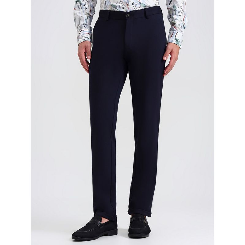 JB Studio Navy Blue Solid Formal Pant (34)