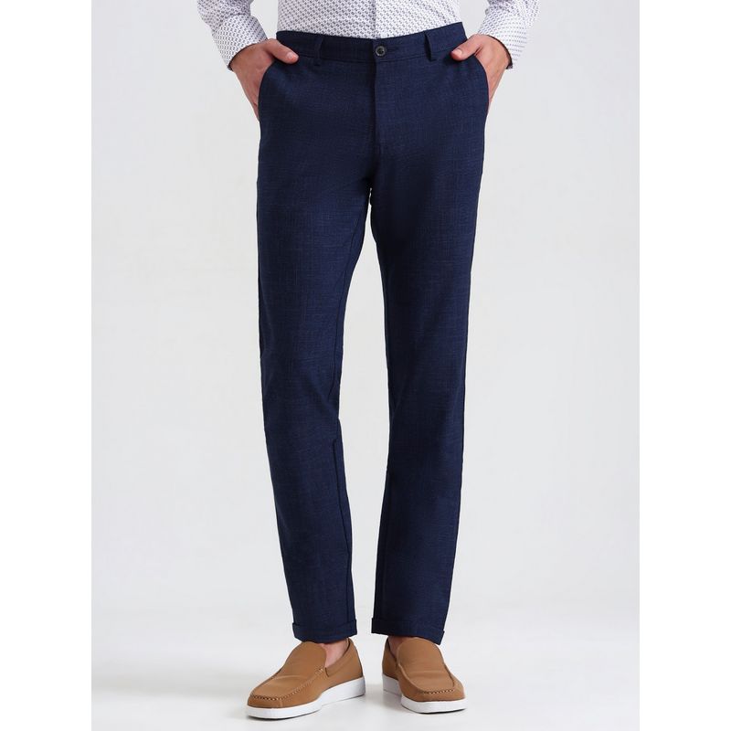 Wyre Men Navy Blue Polyester Slim Pant (34)