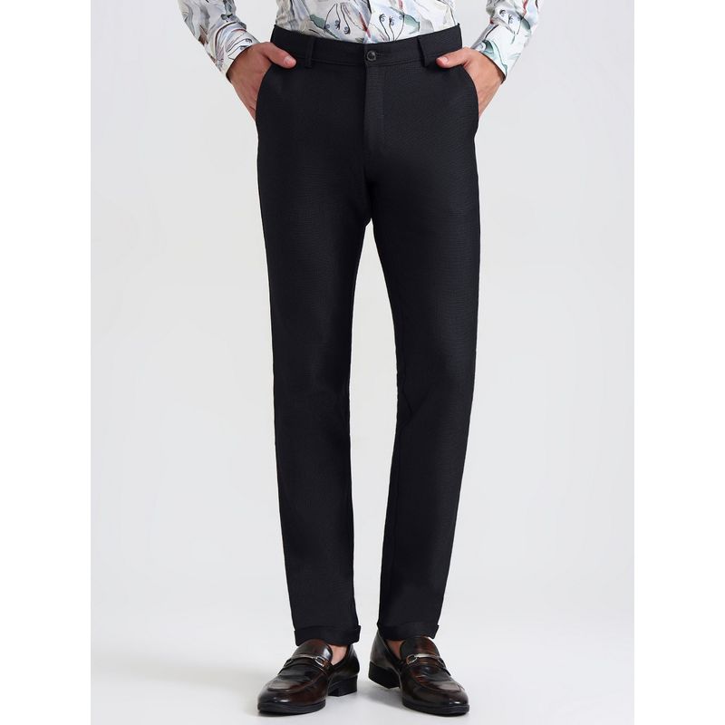 JB Studio Men Black Polyester Slim Pant (34)