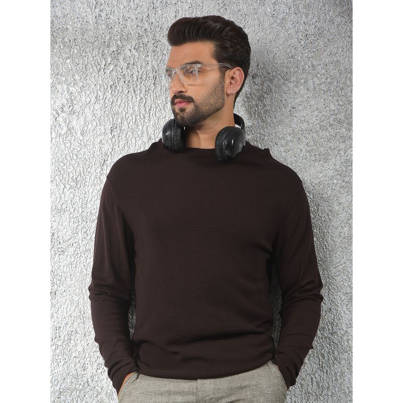 CRIMSOUNE CLUB Men's Brown Jacquard Sweater (L)