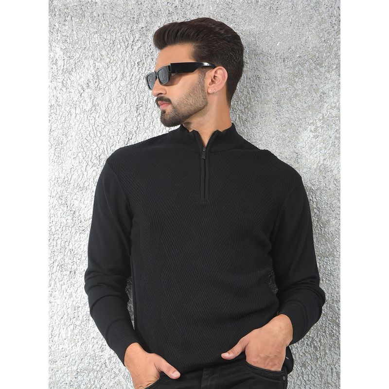 CRIMSOUNE CLUB Men's Black Jacquard Cotton Sweater (S)