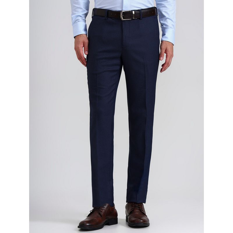 JadeBlue Men Navy Blue Blended Slim Pant (32)