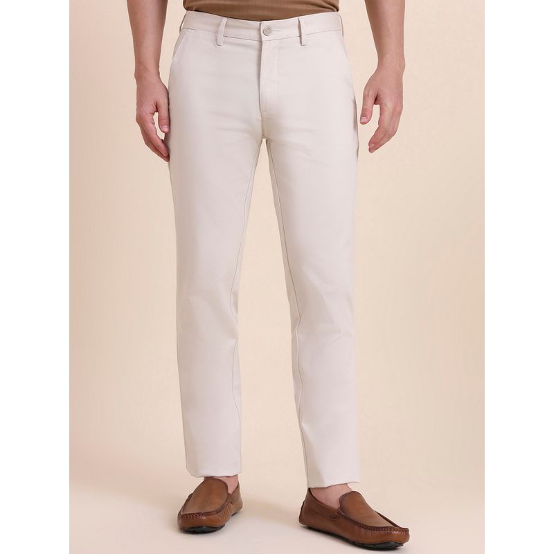 JadeBlue Men Cream Cotton Lycra Slim Pant (44)