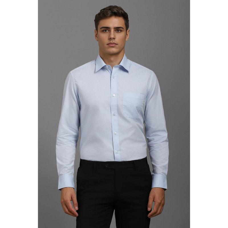 Louis Philippe Men Light Blue Classic Fit Textured Full Sleeves Formal Shirt (40)