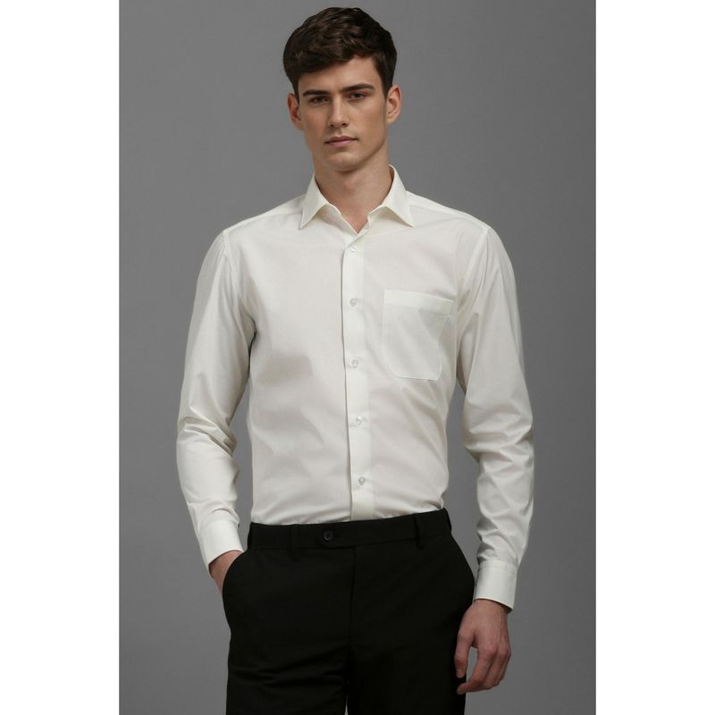 Louis Philippe Men White Classic Fit Solid Full Sleeves Formal Shirt (39)