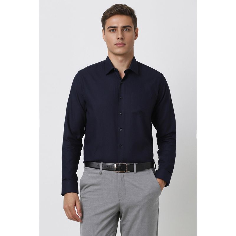 Van Heusen Men Navy Blue Slim Fit Textured Full Sleeves Wedding Shirt (42)